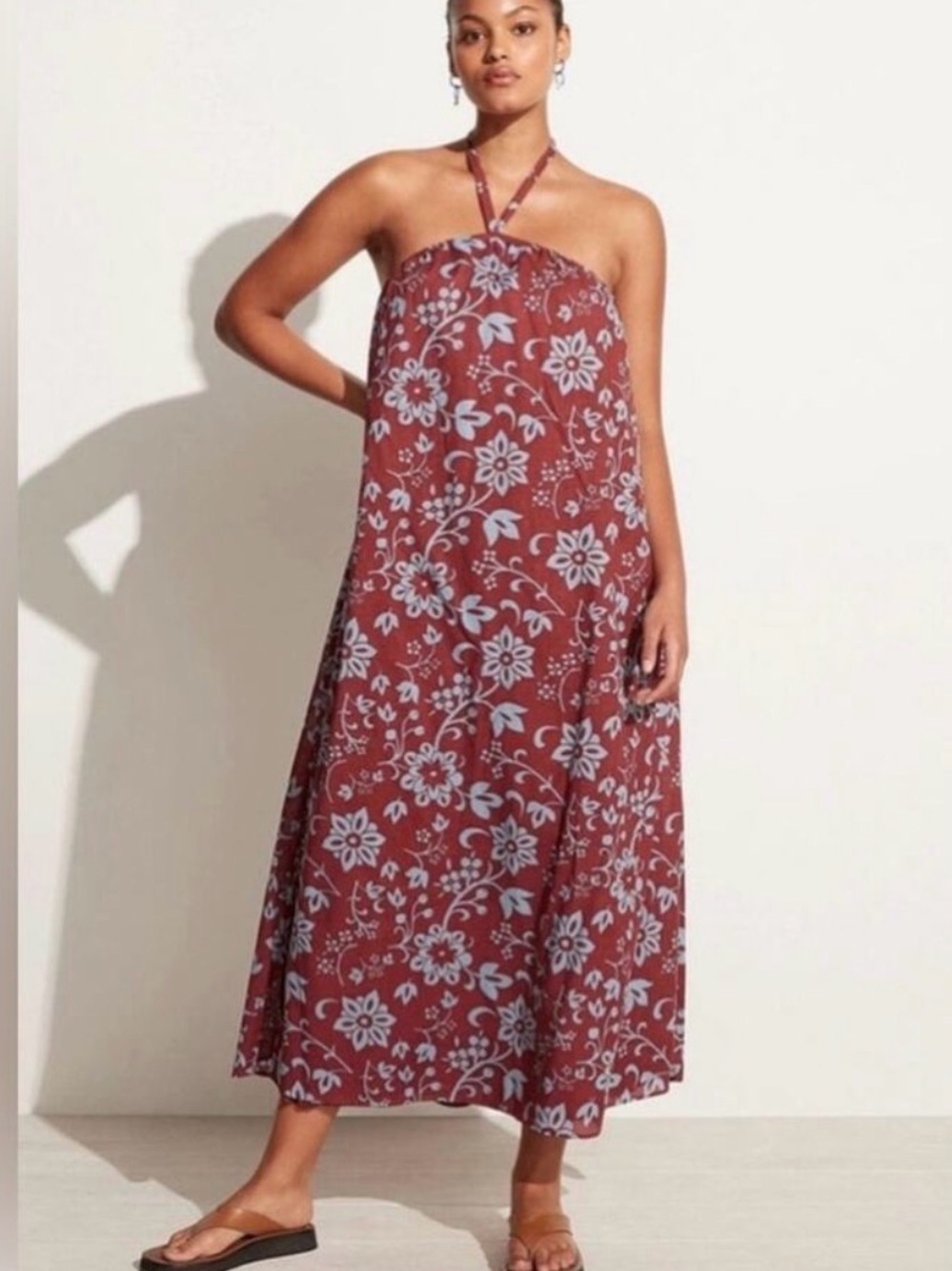 Faithfull the Brand Brise Oceania Floral Halter Maxi Dress Pockets Size 8